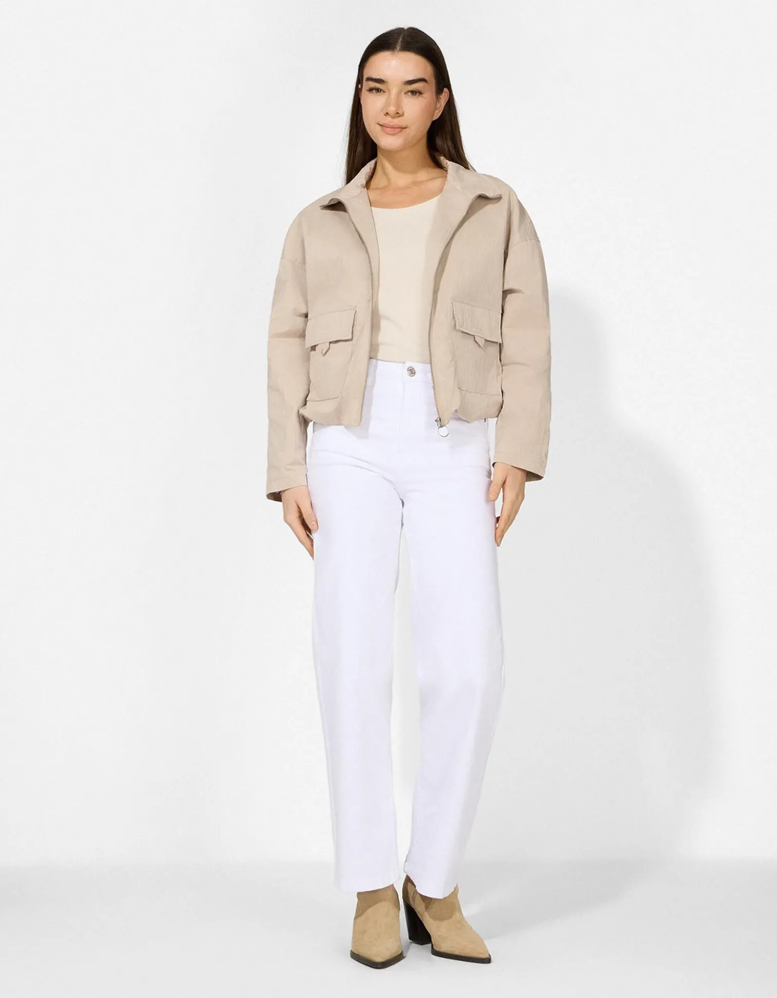 Blouson - Weiches Material - beige