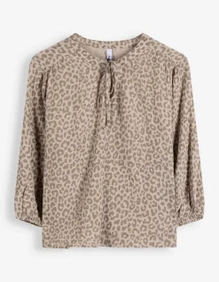Bluse - Allover-Print - beige