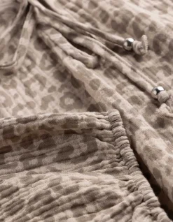 Bluse - Allover-Print - beige