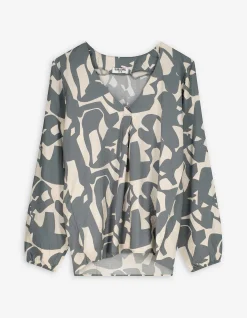 Bluse - Allover-Print - dunkelgrün