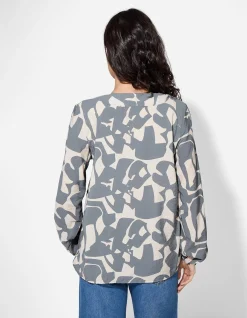 Bluse - Allover-Print - dunkelgrün