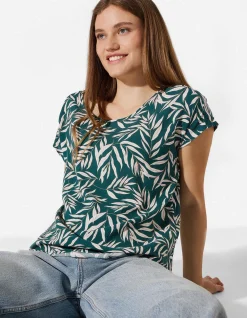 Bluse - Allover-Print - dunkelgrün