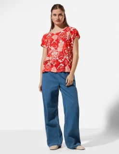 Bluse - Allover-Print - hellrot