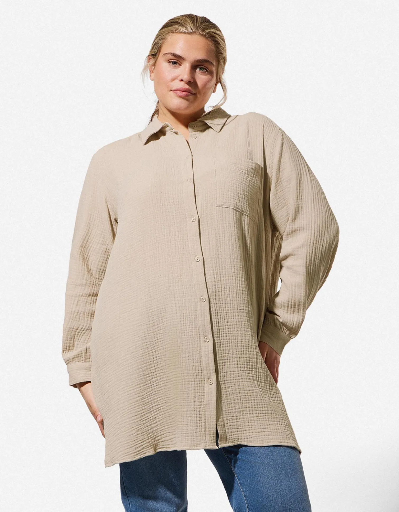 Bluse - Musselin - beige