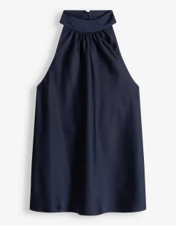 Bluse - Neckholder-Ausschnitt - dunkelblau