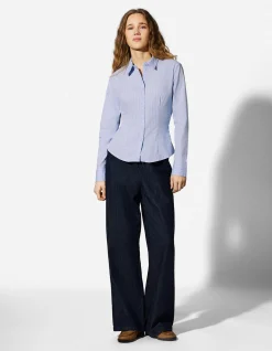 Bluse - Streifen - hellblau