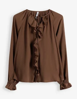 Bluse - Volants - braun