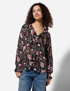Bluse - Volants - schwarz