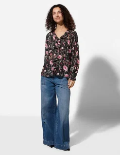 Bluse - Volants - schwarz