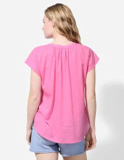 Blusenshirt - Serafino-Ausschnitt - pink