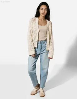 Cardigan - V-Ausschnitt - beige