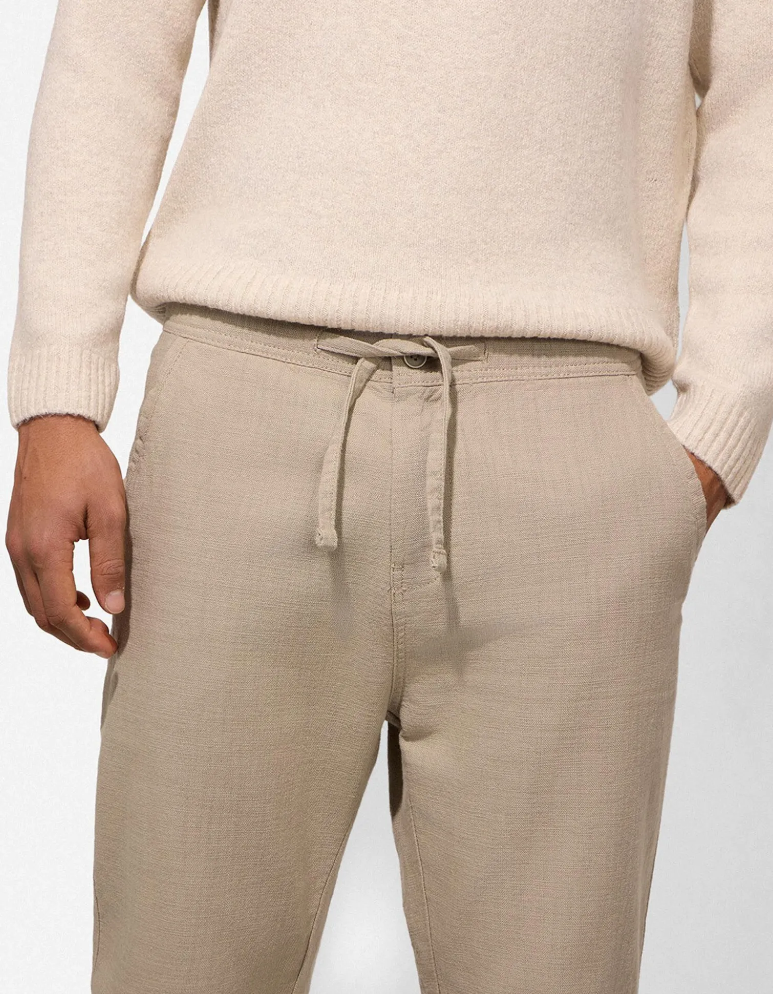 Chinohose - Leinen-Optik - beige