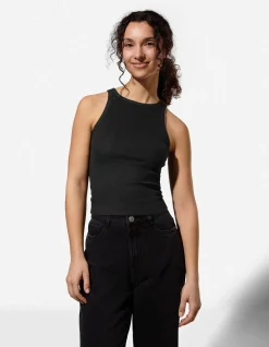 Cropped Top - Gerippt - schwarz