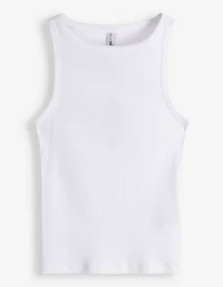 Cropped Top - Gerippt - weiß