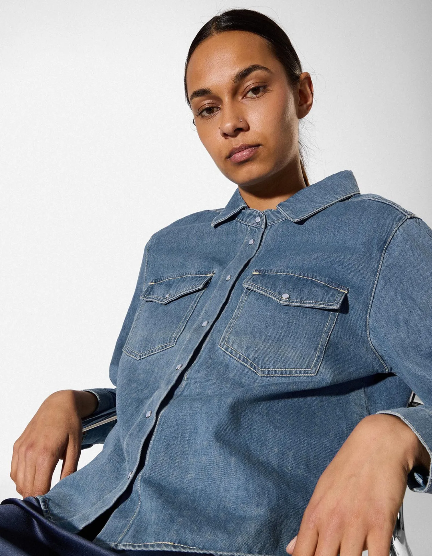 Hemd - mid blue denim - blau