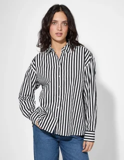 Hemdbluse - Streifen - schwarz