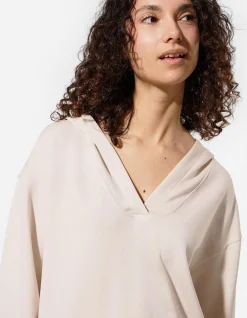 Hoodie - V-Ausschnitt - beige