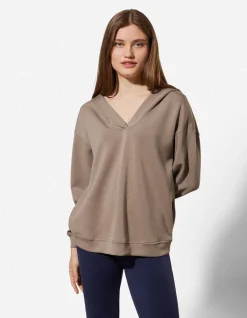 Hoodie - V-Ausschnitt - dunkelbeige