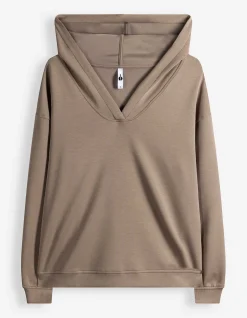 Hoodie - V-Ausschnitt - dunkelbeige