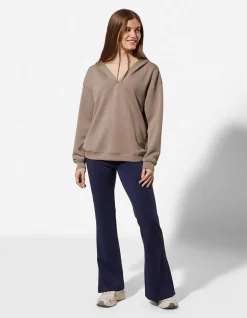 Hoodie - V-Ausschnitt - dunkelbeige