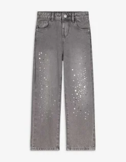 Jeans - Paillettenbesatz - grau