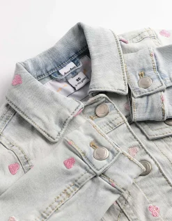 Jeansjacke - Stickereien - hellblau