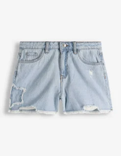 Jeansshorts - Herzen - hellblau