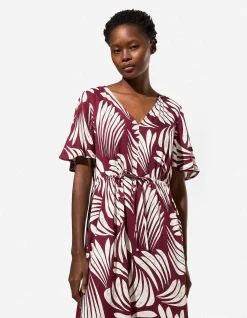 Kleid - Allover-Print - dunkelrot