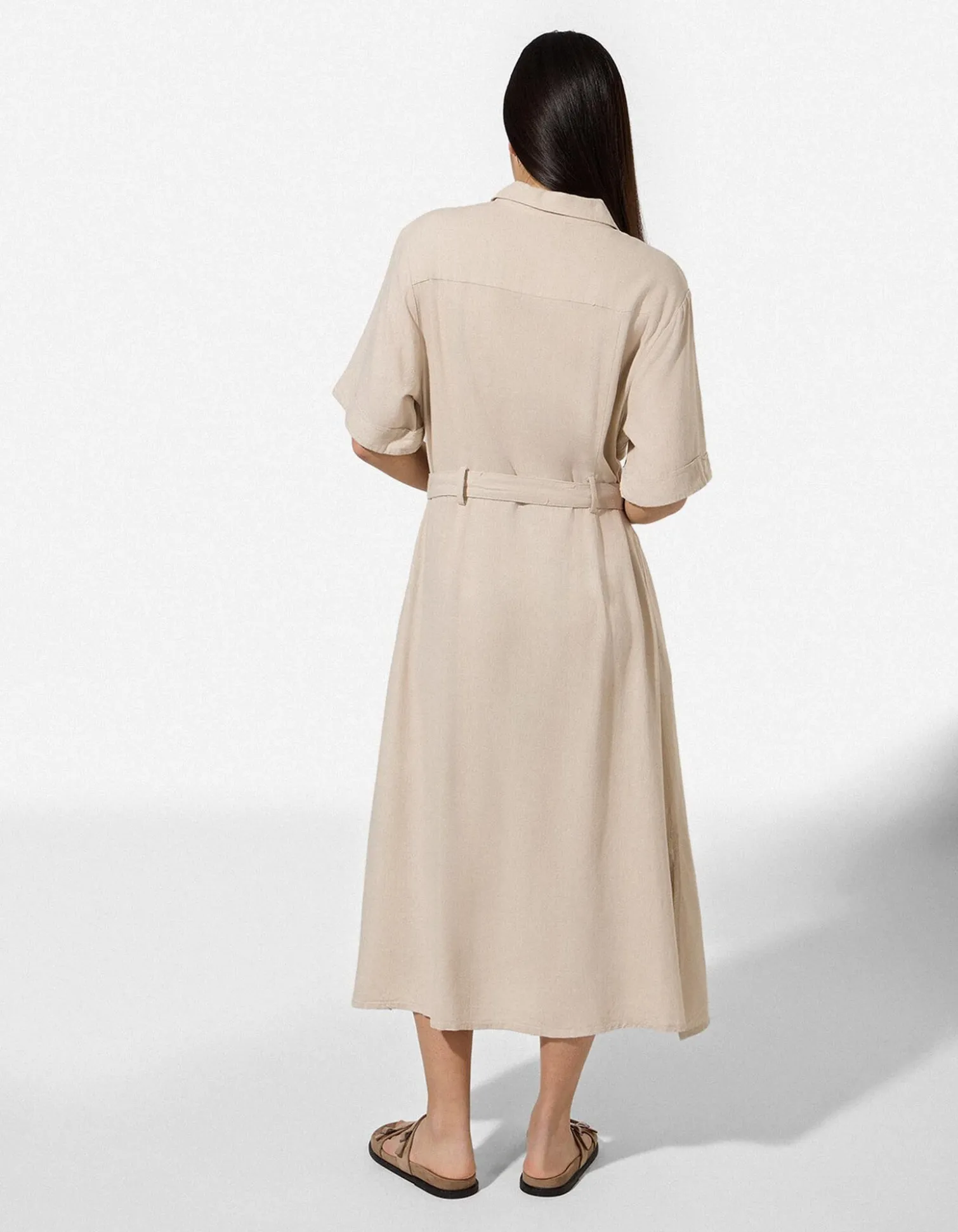 Kleid - Leinen-Optik - Beige