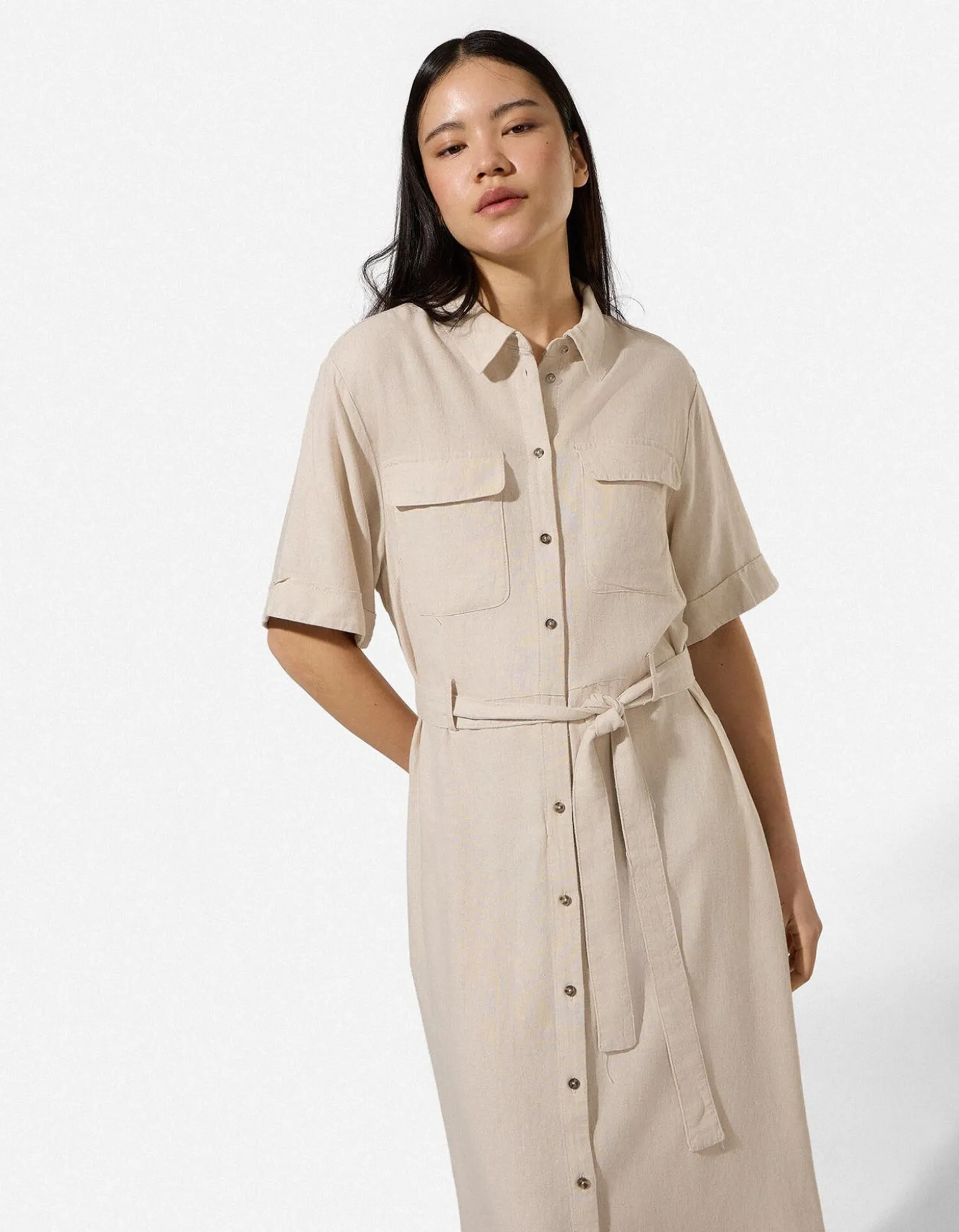 Kleid - Leinen-Optik - Beige