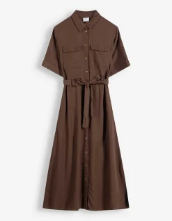 Kleid - Leinen-Optik - dunkelbraun