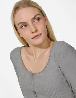 Langarmshirt - Double-Layer-Look - grau