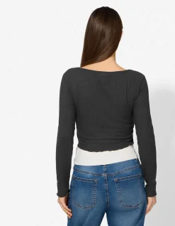 Langarmshirt - Double-Layer-Look - schwarz
