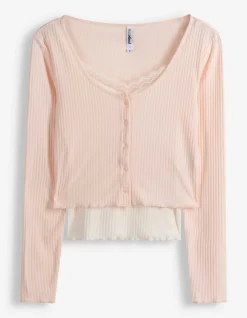 Langarmshirt - Double-Layer-Look - rosa