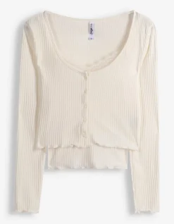 Langarmshirt - Double-Layer-Look - weiß
