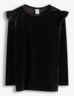 Langarmshirt - Glitzerstoff - schwarz