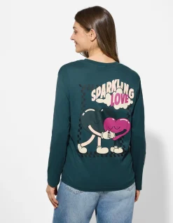 Langarmshirt - Rückenprint - türkis