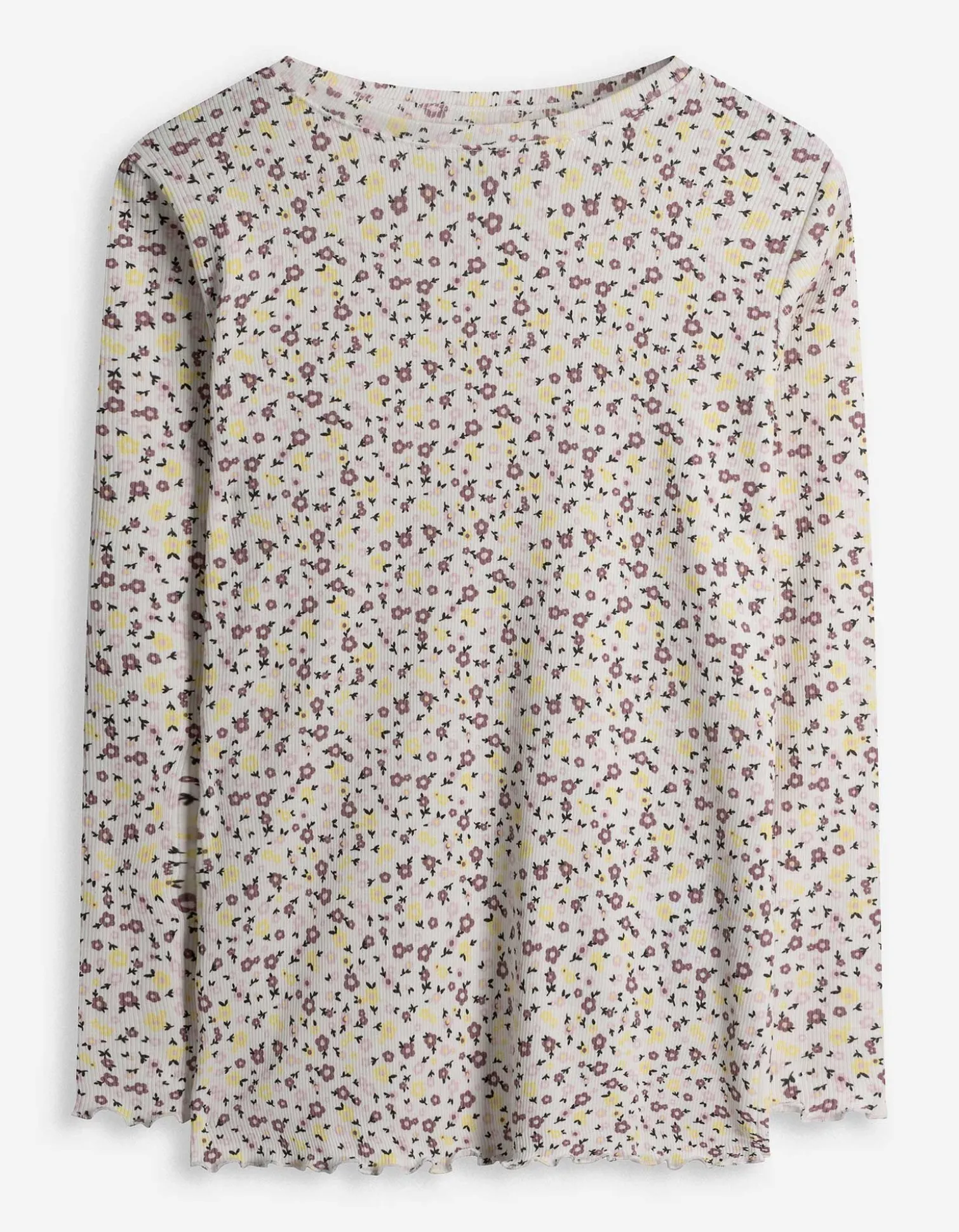 Langarmshirt - Rippenstruktur - weiß