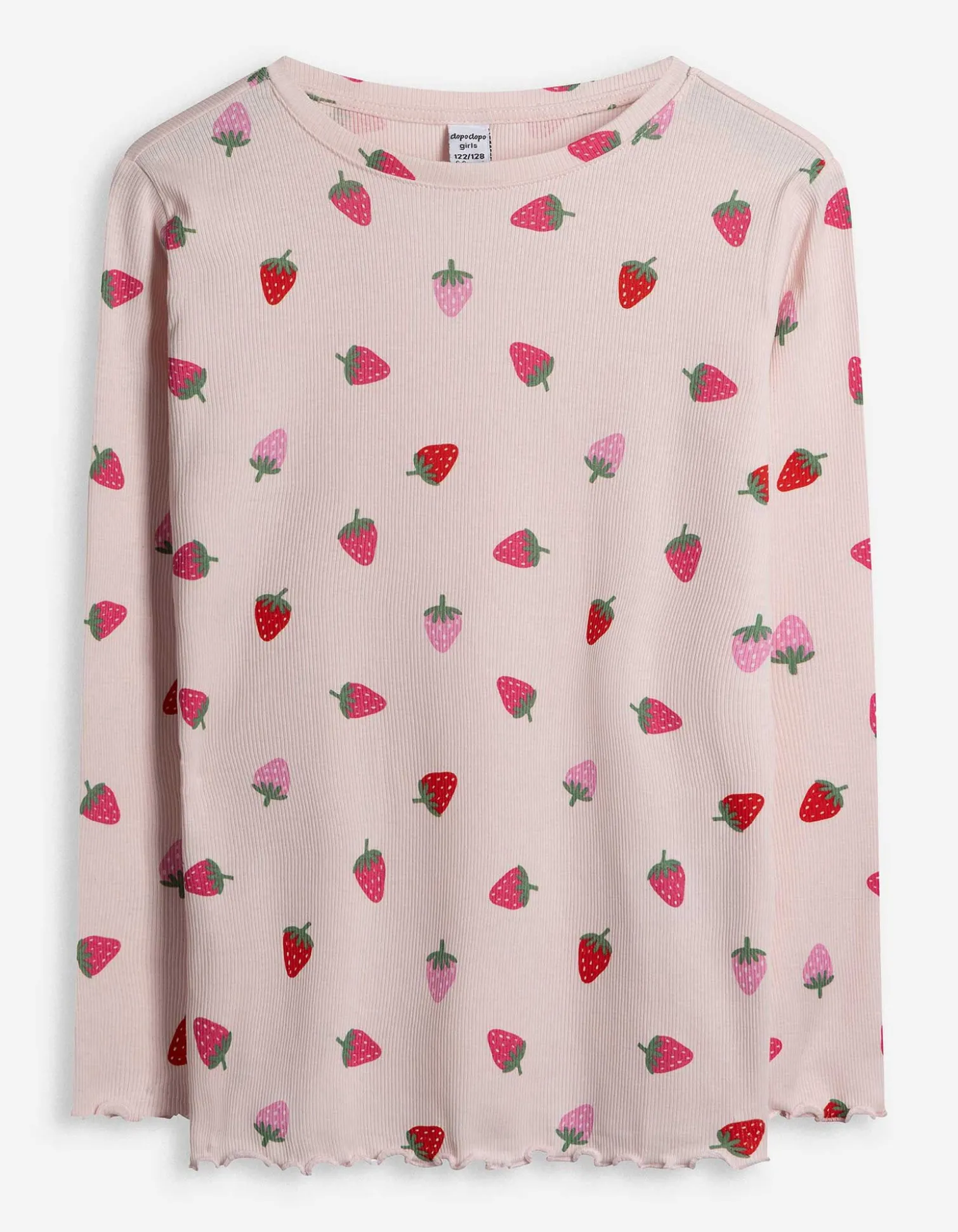 Langarmshirt - Rippenstruktur - rosa