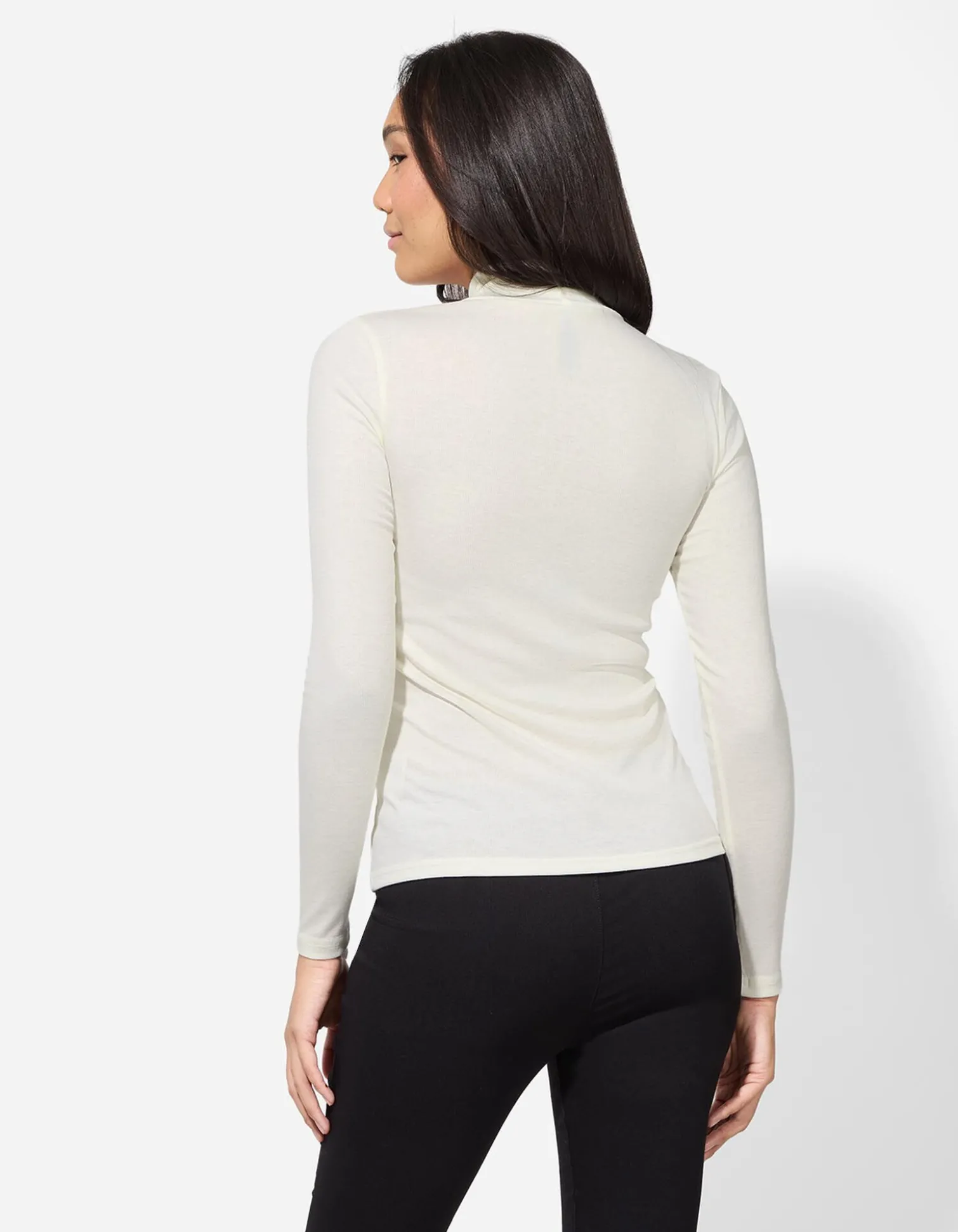 Langarmshirt - Rollkragen - weiß