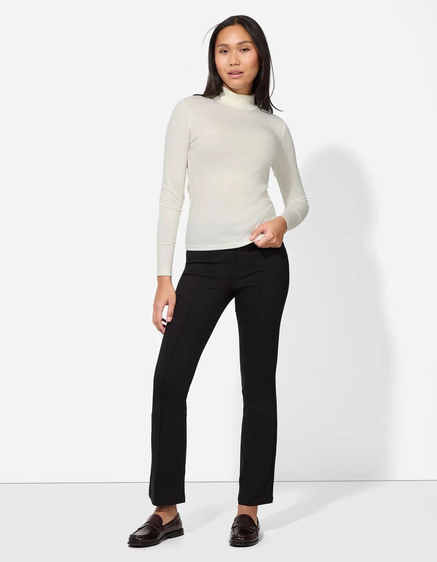Langarmshirt - Rollkragen - weiß