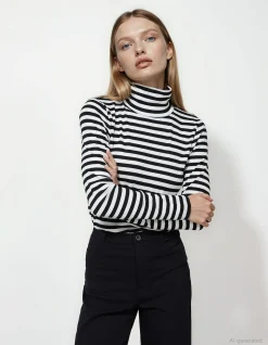 Langarmshirt - Rollkragen - weiß