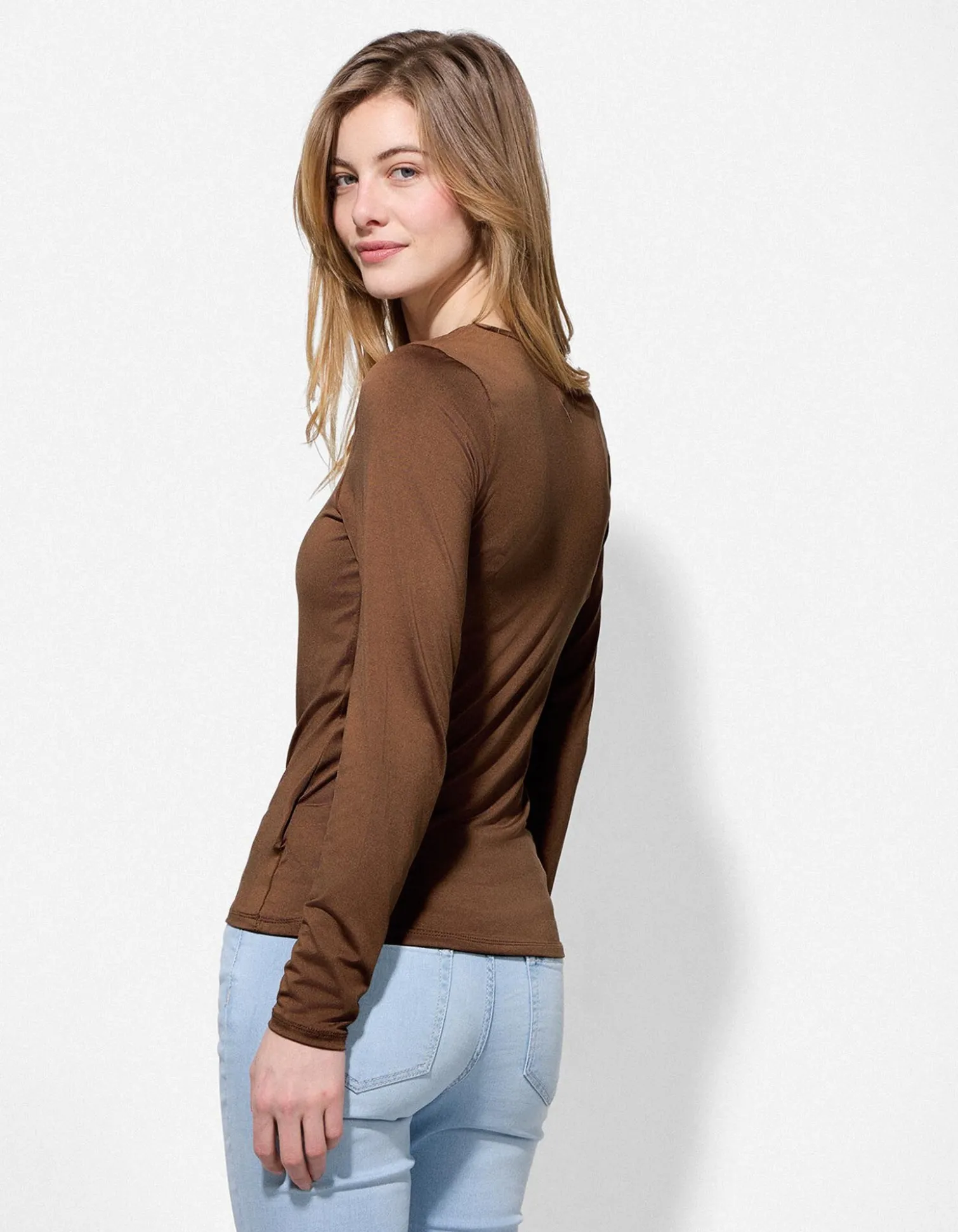 Langarmshirt - Slim Fit - braun