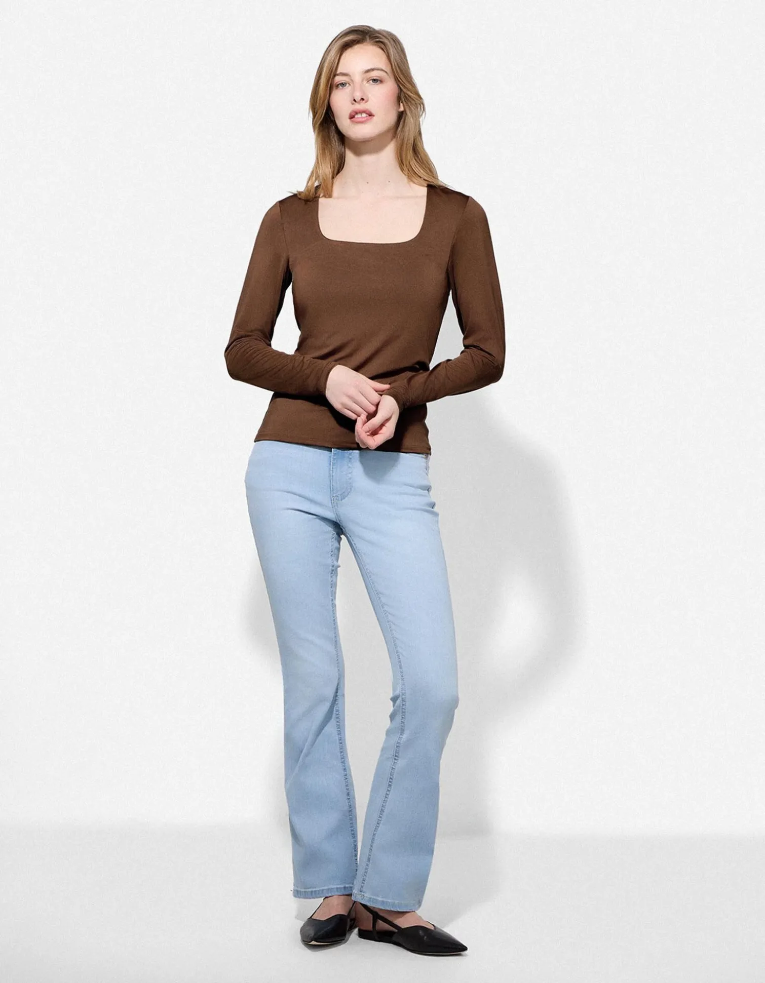 Langarmshirt - Slim Fit - braun