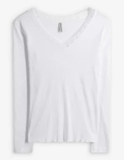 Langarmshirt - Spitzenbesatz - weiß