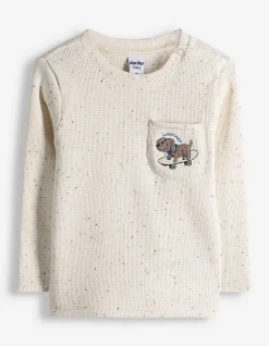 Langarmshirt - Waffelstruktur - weiß