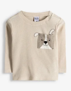 Langarmshirt - Waffelstruktur - beige