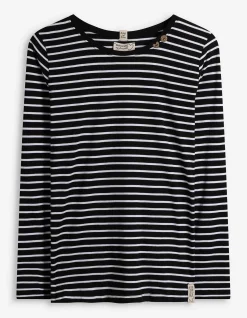 Langarmshirt - Zierknöpfe - schwarz