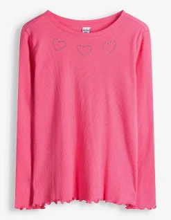 Langarmshirt - Ziersteine - pink