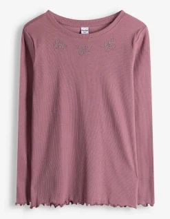 Langarmshirt - Ziersteine - dunkellila